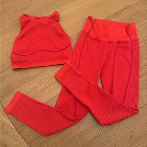 Seamless High-Waist Leggings & Crop Tank Set - Bright Red
